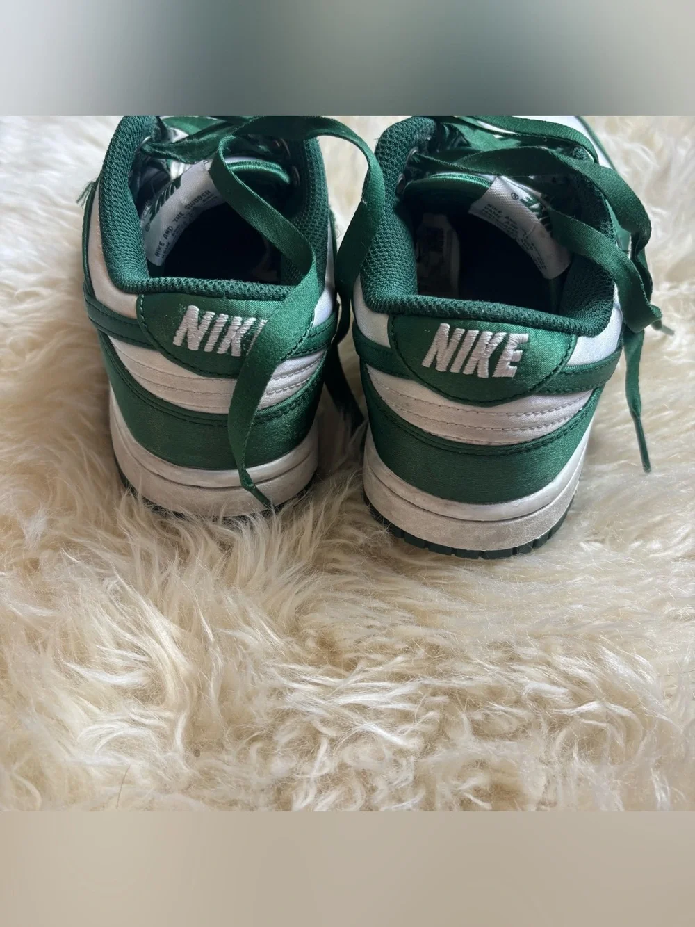 Nike Women's Dunk Low Satin Green, Size 6.